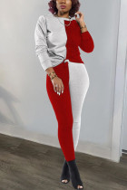 Red Sexy Patchwork Solid pencil Long Sleeve Two Pieces