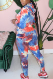 blue and yellow Fashion Casual adult Ma'am Tie Dye Two Piece Suits pencil Long Sleeve Two Pieces