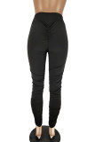 Black Elastic Fly High Solid Draped pencil Pants Bottoms