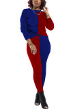 Red and blue Sexy Patchwork Solid pencil Long Sleeve Two Pieces