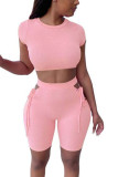 Pink Fashion Sexy adult Ma'am Solid Two Piece Suits Straight Short Sleeve Two Pieces