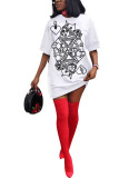 Weiße Mode für Erwachsene Ma'am Street Flügelärmel Halbarm O-Ausschnitt Stufenrock Rock Druckkleider