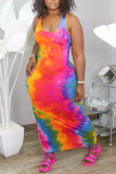 lila sexy Tank ärmelloses O-Ausschnitt schmales Kleid knöchellang bedruckte Tie-and-Dye-Kleider