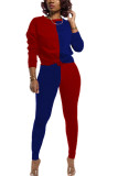 Red and blue Sexy Patchwork Solid pencil Long Sleeve Two Pieces