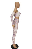 Grey Blends Sexy Print backless Draped HOLLOWED OUT pencil Long Sleeve Two Pieces