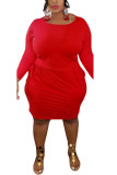 розово-красный модный повседневный для взрослых мэм с круглым вырезом сплошной плюс размер