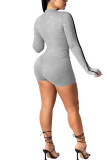 Grey Fashion Sexy Solid zipper Long Sleeve O Neck Rompers