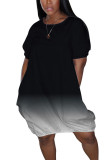 Черные повседневные прямые мини-платья с короткими рукавами и круглым вырезом