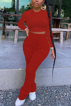 Moda roja adulto señora calle sólido drapeado trajes de dos piezas lápiz manga larga dos piezas