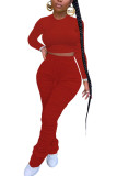 Vermelho moda adulto senhora rua sólido drapeado ternos de duas peças lápis manga longa duas peças