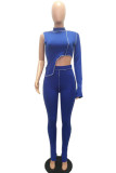 Blue Sexy Active OL Solid pencil Sleeveless Two Pieces
