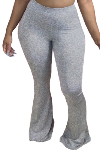 Grey Blends Elastic Fly High Solid Boot Cut Pants Bottoms