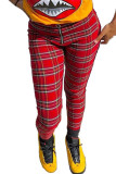 Red Zipper Fly Mid Plaid Straight Pants Bottoms