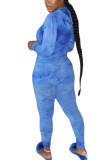 Azul moda casual adulto senhora tie dye ternos de duas peças lápis manga comprida duas peças