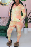 Yellow Fashion Casual adulte Ma'am Tie Dye Two Piece Suits crayon Long Sleeve Two Pieces