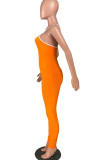 オレンジ ファッション セクシーなソリッド ノースリーブ スリップ ジャンプスーツ