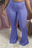 purple Blends Elastic Fly High Solid Boot Cut Pants Bottoms