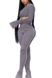 Grey Sexy Active OL Solid pencil Sleeveless Two Pieces