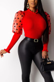 Black O Neck Long Sleeve Patchwork Solid Tops
