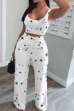 Blanc Fashion adulte Ma'am OL Print Two Piece Suits Straight Sleeveless Two Pieces