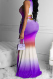 violet Sexy Tank sans manches Swagger Floor-Length Print Ombre Robes