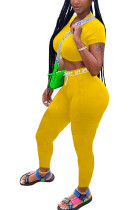 Yellow Milk Silk Fashion adult Ma'am Sweet Patchwork Solid Two Piece Suits pencil Short Sleeve Two Pieces