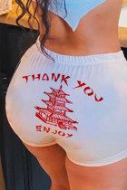 Rot-weiße elastische Fly-Low-Print-Shorts mit geradem Schnitt