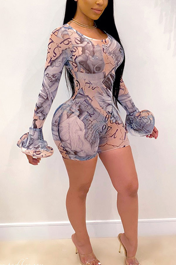 Apricot Fashion Sexy perspective Long Sleeve O Neck Rompers