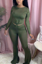 Оливково-зеленый Сексуальный Европа и Америка Пэчворк С принтом Облегающий крой Узкие с длинными рукавами Двойка