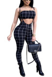 Dark Blue venetian Fashion adult Europe and America Ma'am Plaid Two Piece Suits pencil Sleeveless Two Pieces