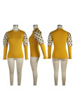 Red O Neck Long Sleeve Patchwork Solid Tops