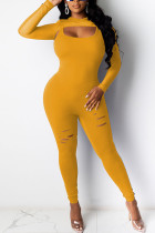 Желтый венецианский модный активный взрослый мэм лоскутное однотонный костюм из двух предметов карандаш с длинным рукавом из двух предметов