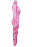 Фиолетовый OL водолазка с длинными рукавами и бедрами, юбка до щиколотки, драпированные платья с принтом