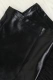 Черный взрослый сексуальный модный однотонный костюм из двух предметов в стиле пэчворк с кисточками-карандашом без рукавов
