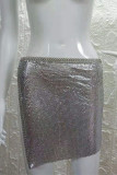 Серебряные однотонные прямые брюки средней длины с кулиской