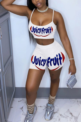 White Sexy Letter Straight Sleeveless Two Pieces