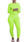 Fluorescent green Sexy Europe and America Patchwork Solid Straight Long Sleeve Two Pieces