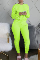 Fluorescent green Sexy Europe and America Patchwork Solid Straight Long Sleeve Two Pieces