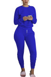 Royal blue Sexy Europe and America Patchwork Solid Straight Long Sleeve Two Pieces