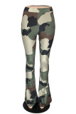 Green Elastic Fly High Print camouflage Boot Cut Pants Bottoms