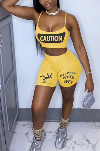 Yellow Sexy Letter Straight Sleeveless Two Pieces
