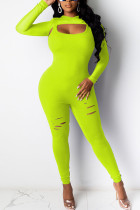 蛍光グリーンベネチアンファッションアクティブアダルトマームパッチワークソリッドツーピーススーツペンシルロングスリーブツーピース