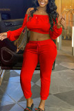 Rose Red Fashion Sexy Erwachsene Ma'am Solid Two Piece Suits Pencil Long Sleeve Two Pieces