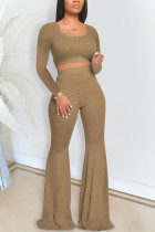 Khaki Fashion Casual adult Ma'am Solid Two Piece Suits Loose Long Sleeve Two Pieces