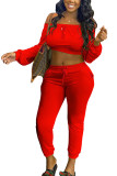 Rose Red Fashion Sexy Erwachsene Ma'am Solid Two Piece Suits Pencil Long Sleeve Two Pieces