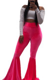 rose red Elastic Fly High Solid Boot Cut Pants Bottoms