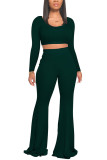 Dark green Fashion Casual adult Ma'am Solid Two Piece Suits Loose Long Sleeve Two Pieces