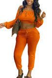 Orange Mode Sexig vuxen fru Solid tvådelad kostym penna långärmad tvådelad