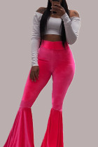 Fondo dei pantaloni con taglio a stivale alto e solido rosa rosso elastico