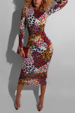 viola maglia Sexy O collo Leopard stampa floreale Tie Dye cerniera lampo modello Plus Size